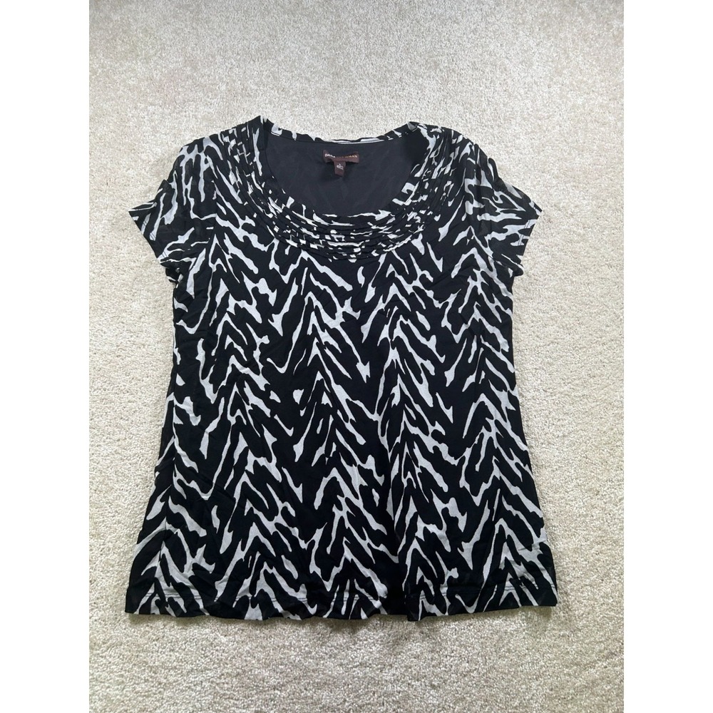 Dana Buchman Womens Black & White Animal Print Short Sleeve Top Size L